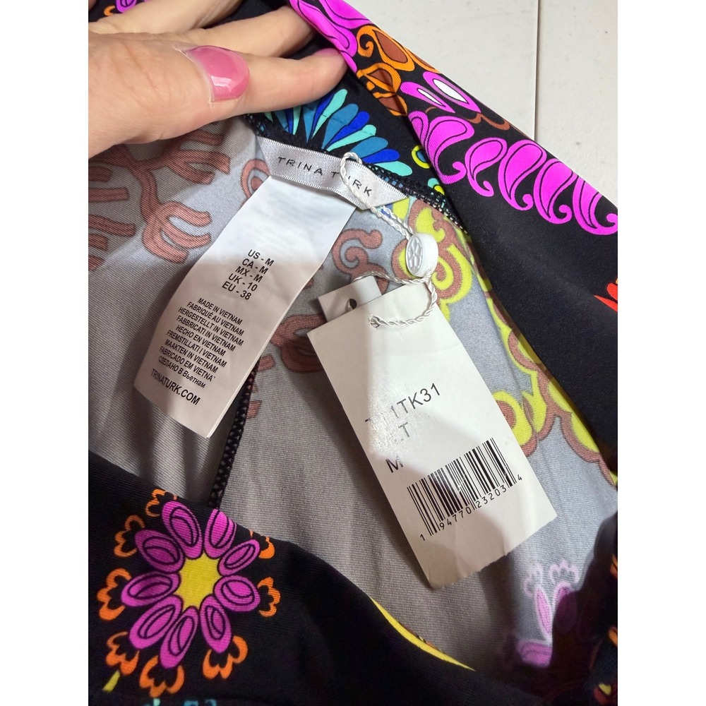 Trina Turk Cover-Up Pants Women Medium Black Electric Reef Floral Retro NWT - Picture 5 of 13